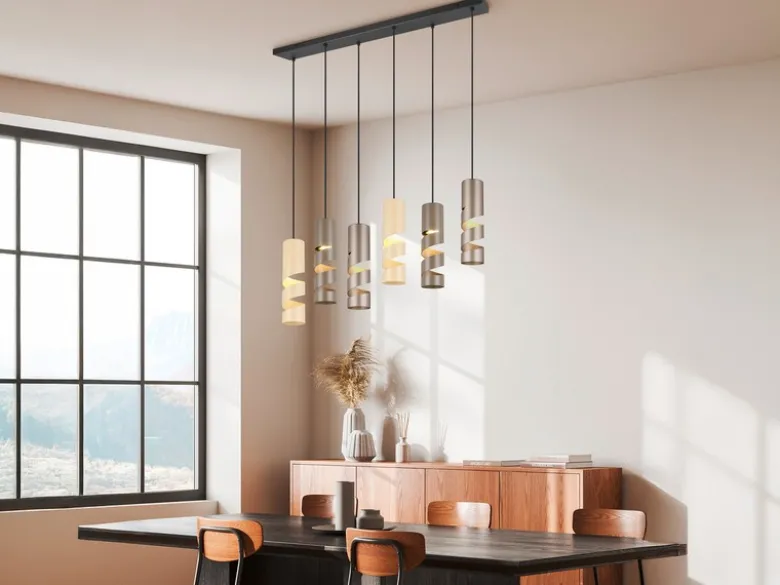 Moderne LED Pendelleuchte 6-flammig aus Metall in Coffee Tönen, B:100cm