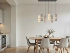 Moderne LED Pendelleuchte 6-flammig aus Metall in Coffee Tönen, B:100cm