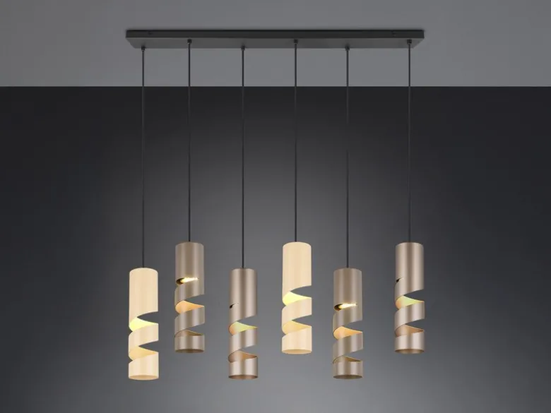 Moderne LED Pendelleuchte 6-flammig aus Metall in Coffee Tönen, B:100cm