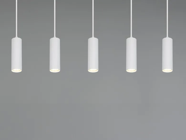 Moderne LED Pendelleuchte 5-flammig aus Metall Weiß, Breite 85cm