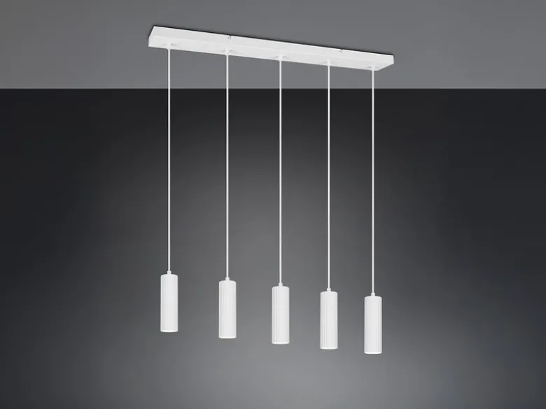 Moderne LED Pendelleuchte 5-flammig aus Metall Weiß, Breite 85cm