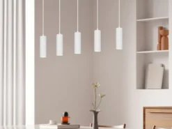 Moderne LED Pendelleuchte 5-flammig aus Metall Weiß, Breite 85cm