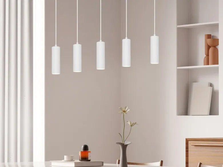 Moderne LED Pendelleuchte 5-flammig aus Metall Weiß, Breite 85cm