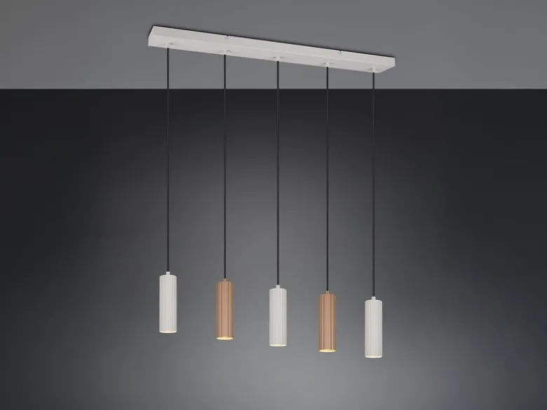 Moderne LED Pendelleuchte 5-flammig aus Metall Grau & Coffee, Breite 85cm