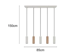 Moderne LED Pendelleuchte 5-flammig aus Metall Grau & Coffee, Breite 85cm