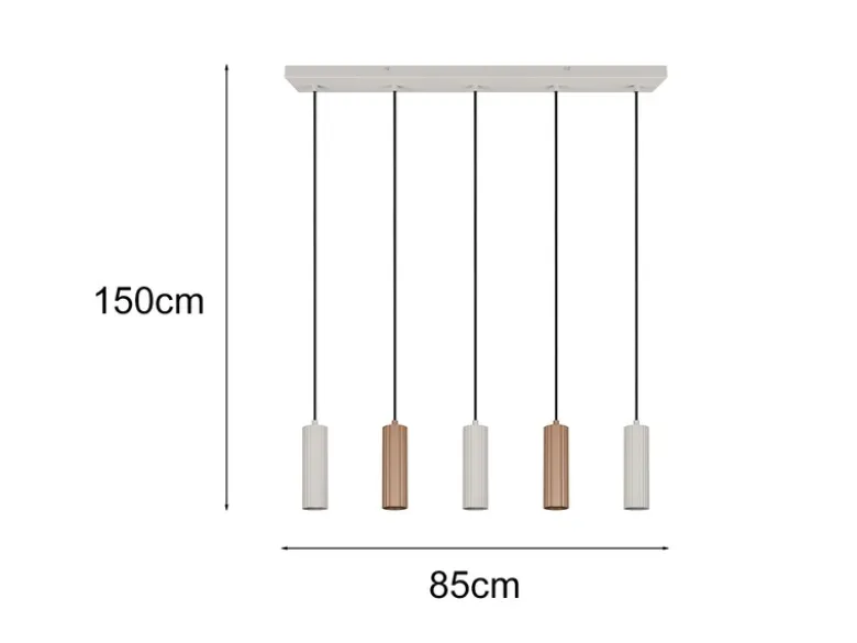 Moderne LED Pendelleuchte 5-flammig aus Metall Grau & Coffee, Breite 85cm