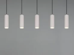 Moderne LED Pendelleuchte 5-flammig aus Metall Hellgrau, Breite 85cm