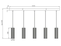 Moderne LED Pendelleuchte 5-flammig aus Metall Hellgrau, Breite 85cm