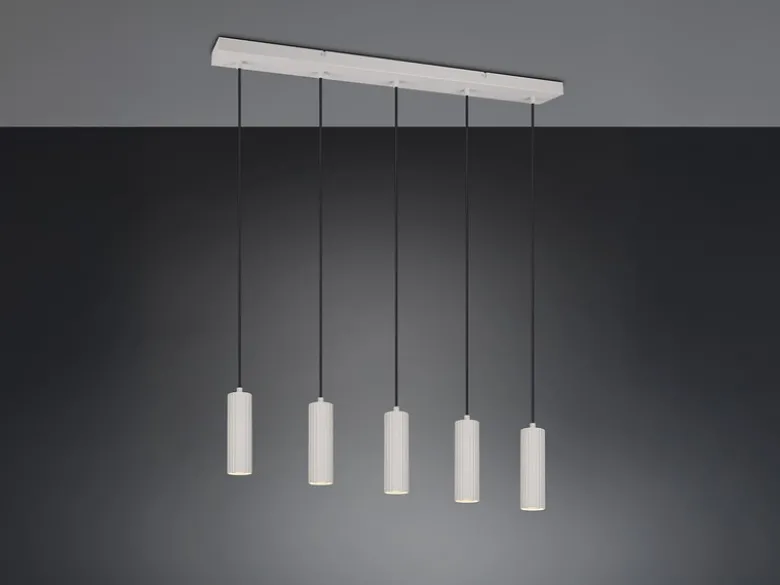 Moderne LED Pendelleuchte 5-flammig aus Metall Hellgrau, Breite 85cm