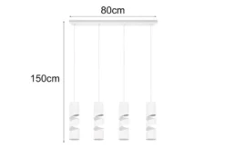 Moderne LED Pendelleuchte 4-flammig aus Metall in Weiß, Breite 80cm