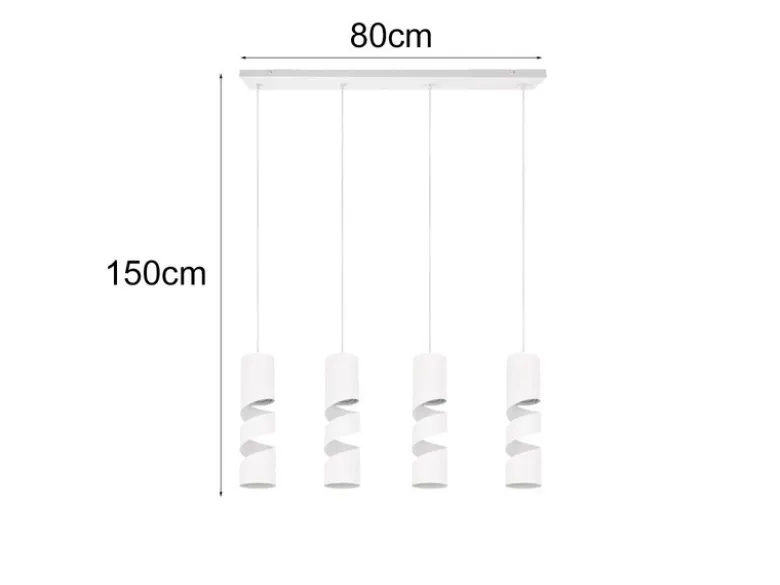 Moderne LED Pendelleuchte 4-flammig aus Metall in Weiß, Breite 80cm
