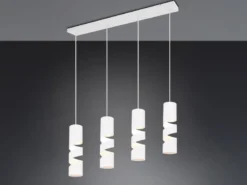 Moderne LED Pendelleuchte 4-flammig aus Metall in Weiß, Breite 80cm