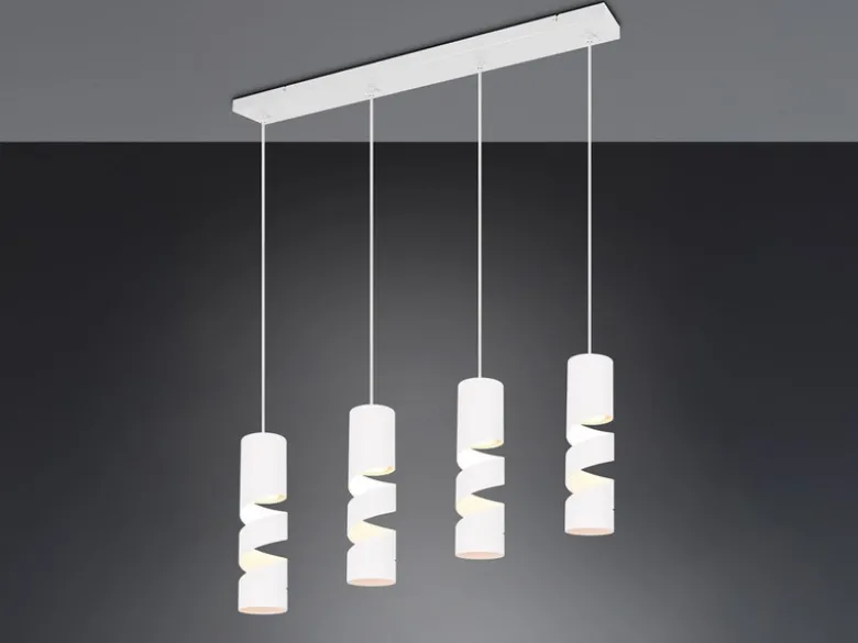 Moderne LED Pendelleuchte 4-flammig aus Metall in Weiß, Breite 80cm