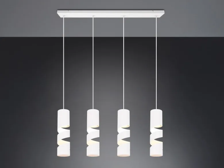 Moderne LED Pendelleuchte 4-flammig aus Metall in Weiß, Breite 80cm