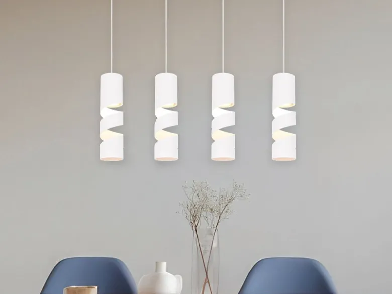 Moderne LED Pendelleuchte 4-flammig aus Metall in Weiß, Breite 80cm