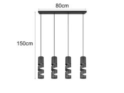Moderne LED Pendelleuchte 4-flammig aus Metall in Schwarz, Breite 80cm
