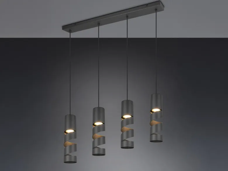 Moderne LED Pendelleuchte 4-flammig aus Metall in Schwarz, Breite 80cm