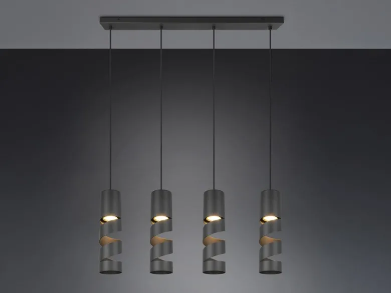 Moderne LED Pendelleuchte 4-flammig aus Metall in Schwarz, Breite 80cm