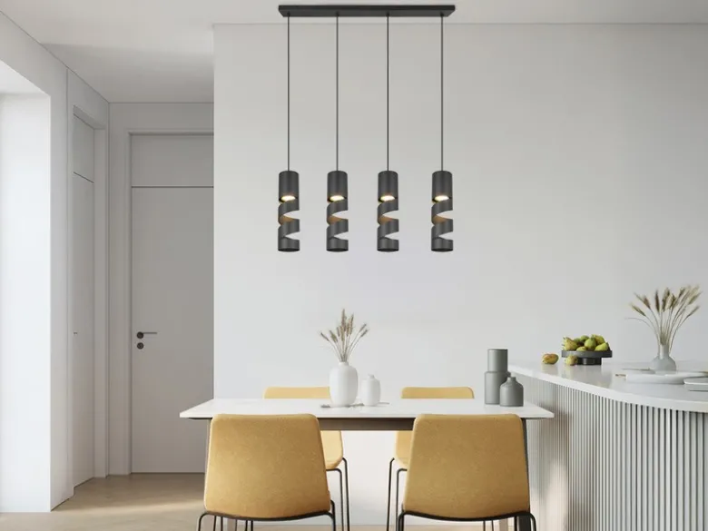 Moderne LED Pendelleuchte 4-flammig aus Metall in Schwarz, Breite 80cm