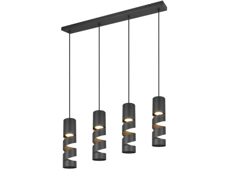 Moderne LED Pendelleuchte 4-flammig aus Metall in Schwarz, Breite 80cm