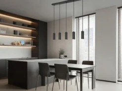 Moderne LED Pendelleuchte 5-flammig aus Metall Schwarz, Breite 85cm