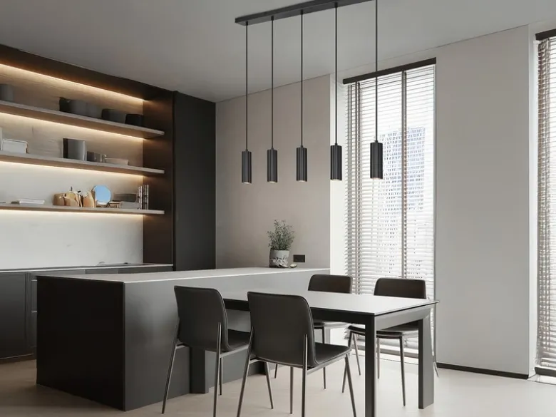 Moderne LED Pendelleuchte 5-flammig aus Metall Schwarz, Breite 85cm