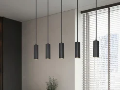 Moderne LED Pendelleuchte 5-flammig aus Metall Schwarz, Breite 85cm