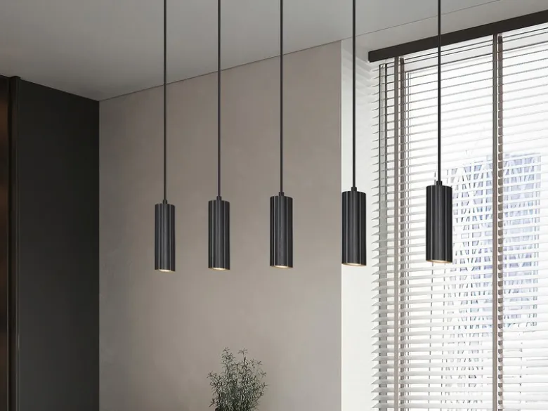 Moderne LED Pendelleuchte 5-flammig aus Metall Schwarz, Breite 85cm