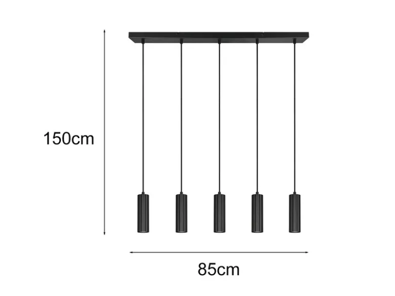 Moderne LED Pendelleuchte 5-flammig aus Metall Schwarz, Breite 85cm