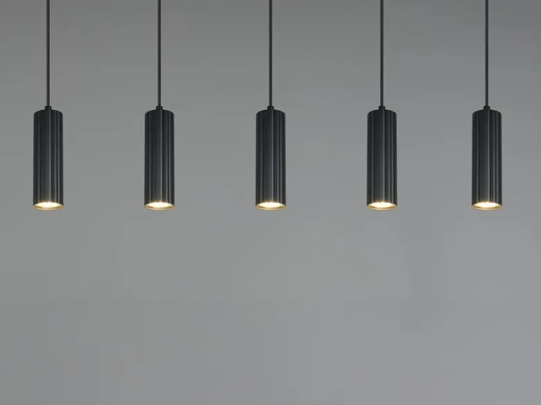 Moderne LED Pendelleuchte 5-flammig aus Metall Schwarz, Breite 85cm