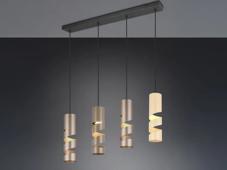 Moderne LED Pendelleuchte 4-flammig aus Metall in Coffee Tönen, B: 80cm