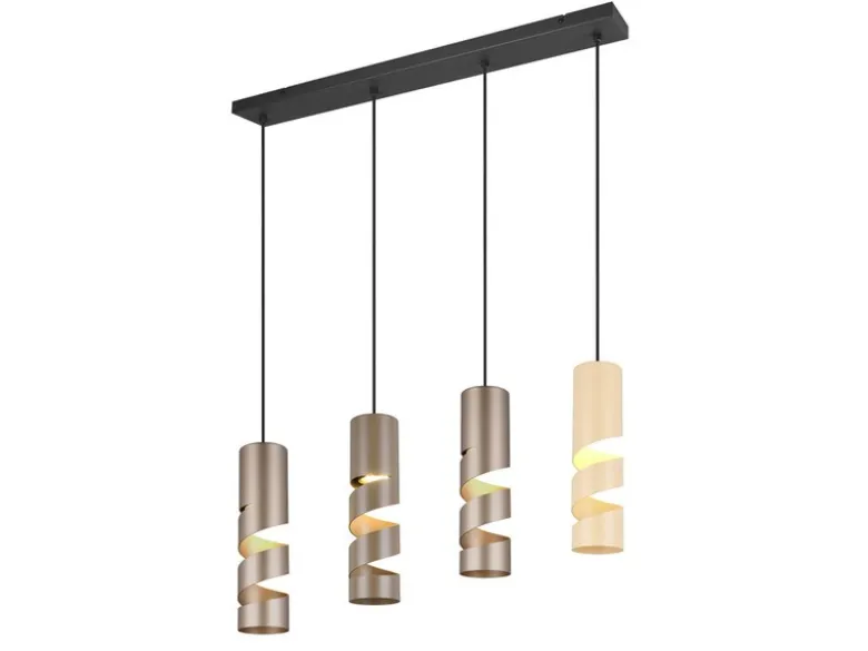 Moderne LED Pendelleuchte 4-flammig aus Metall in Coffee Tönen, B: 80cm