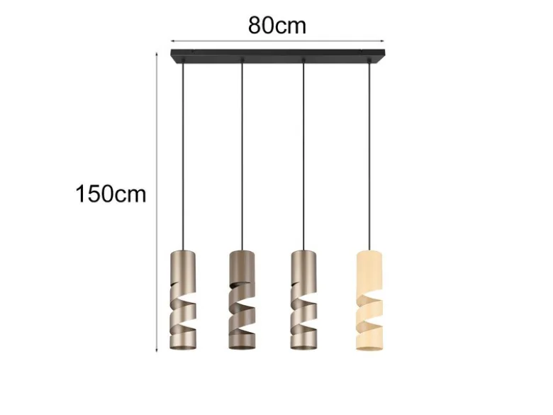 Moderne LED Pendelleuchte 4-flammig aus Metall in Coffee Tönen, B: 80cm