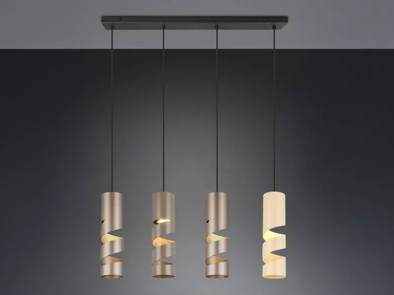 Moderne LED Pendelleuchte 4-flammig aus Metall in Coffee Tönen, B: 80cm