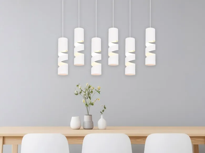 Moderne LED Pendelleuchte 6-flammig aus Metall in Weiß, B:100cm
