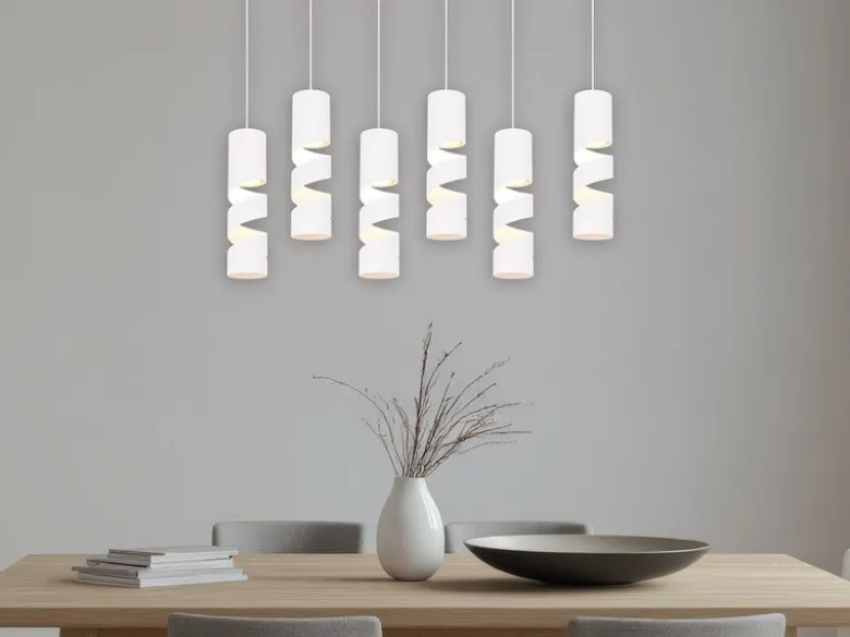 Moderne LED Pendelleuchte 6-flammig aus Metall in Weiß, B:100cm
