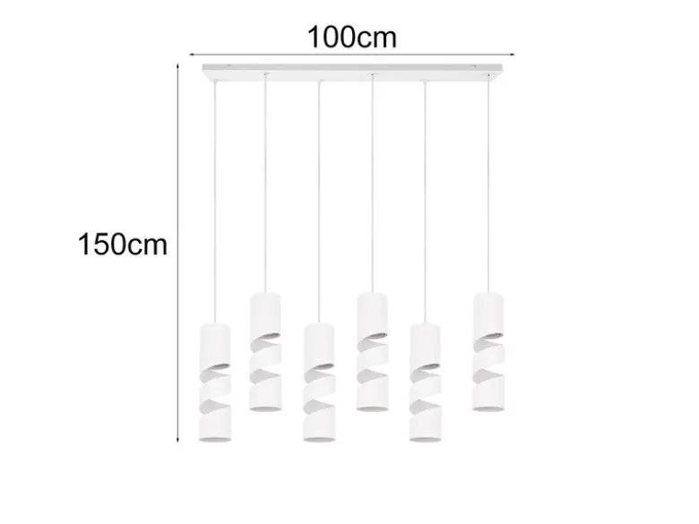 Moderne LED Pendelleuchte 6-flammig aus Metall in Weiß, B:100cm