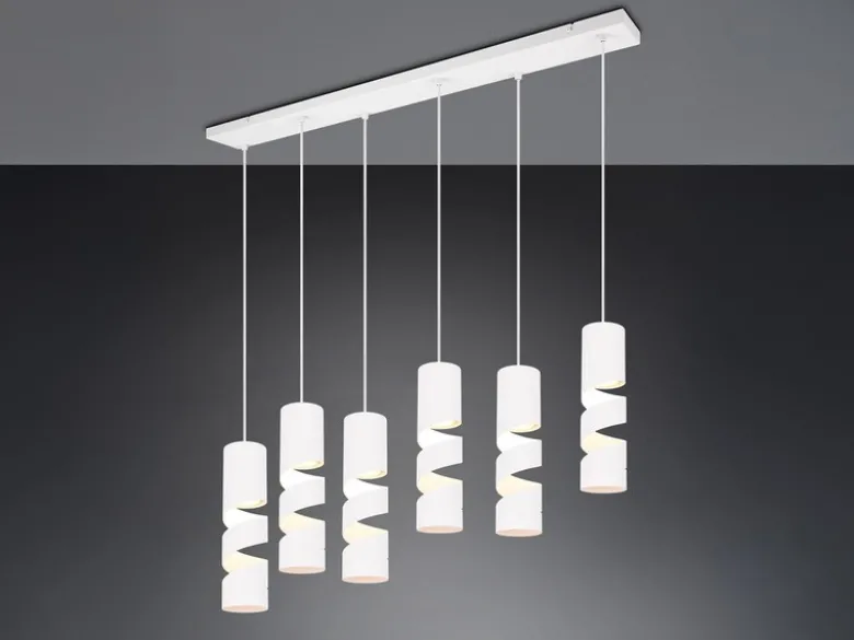 Moderne LED Pendelleuchte 6-flammig aus Metall in Weiß, B:100cm