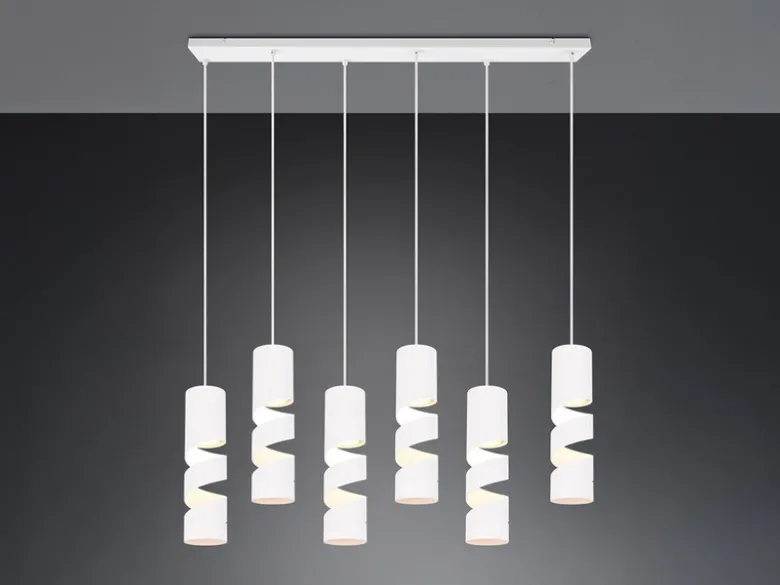 Moderne LED Pendelleuchte 6-flammig aus Metall in Weiß, B:100cm
