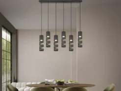 Moderne LED Pendelleuchte 6-flammig aus Metall in Schwarz, B:100cm