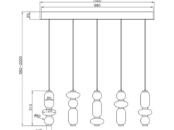 Moderne LED Pendelleuchte MINERVA 5-flammig, höhenverstellbar, Breite 100cm