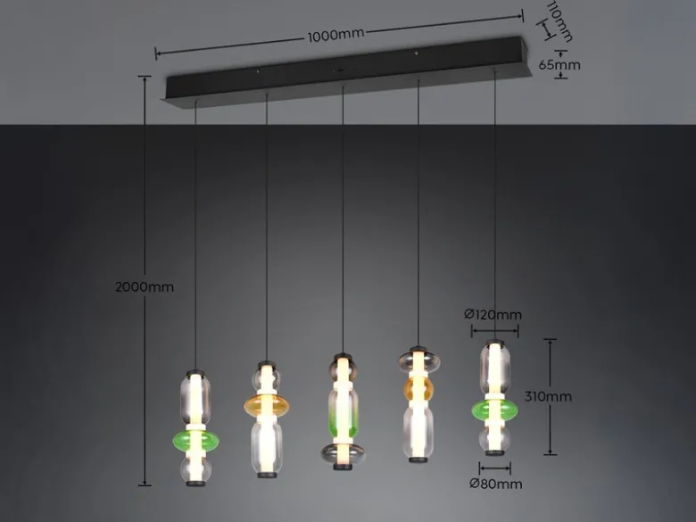 Moderne LED Pendelleuchte MINERVA 5-flammig, höhenverstellbar, Breite 100cm
