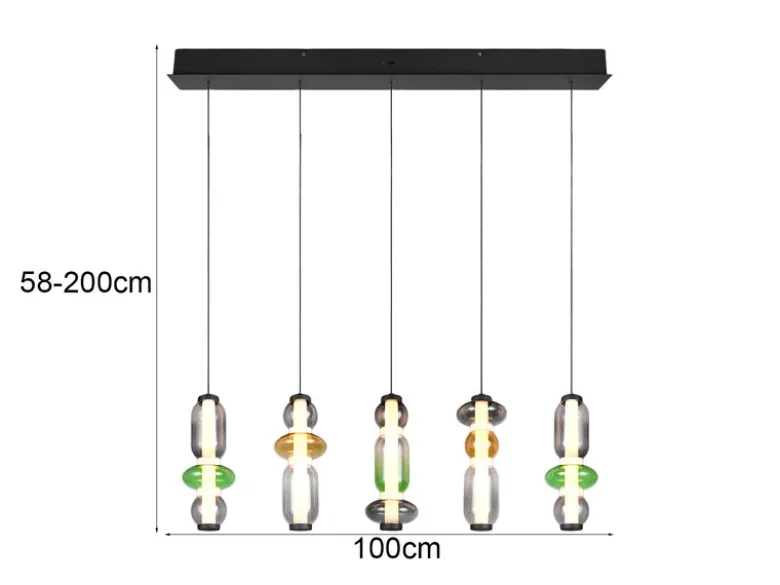 Moderne LED Pendelleuchte MINERVA 5-flammig, höhenverstellbar, Breite 100cm
