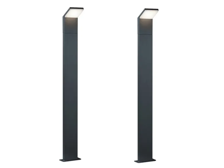 Moderne LED Pfostenleuchte 2er SET aus ALU in anthrazit, IP54, Höhe 100 cm