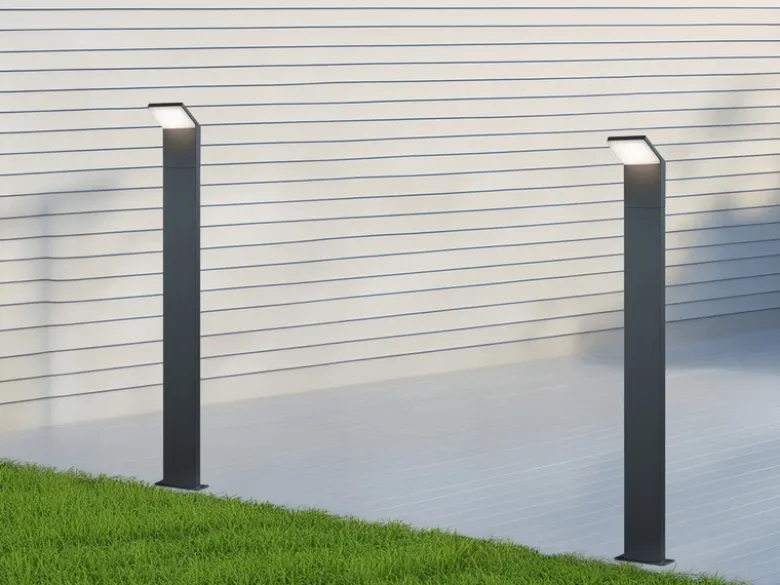 Moderne LED Pfostenleuchte 2er SET aus ALU in anthrazit, IP54, Höhe 100 cm