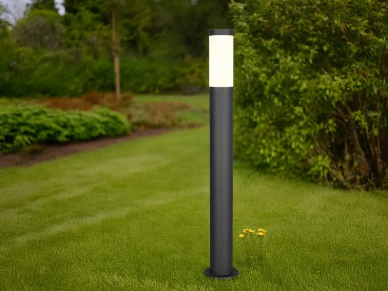 Moderne LED Pollerleuchte aus Edelstahl in Schwarz, Höhe 80cm