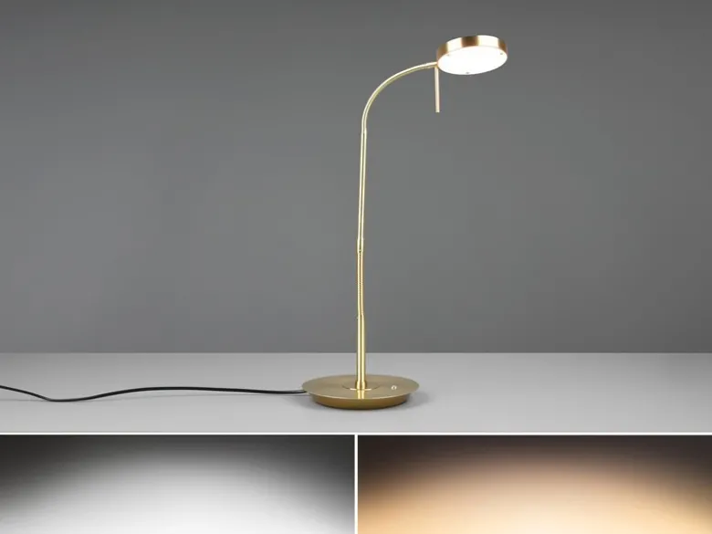 Moderne LED Schreibtischlampe MONZA dimmbar mit Flexarm, Messing, Höhe 57cm