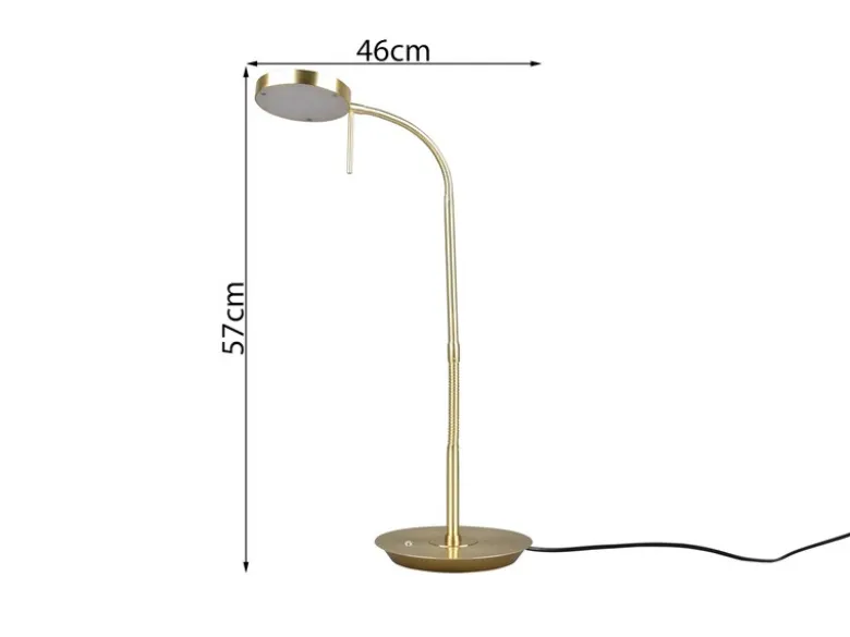 Moderne LED Schreibtischlampe MONZA dimmbar mit Flexarm, Messing, Höhe 57cm