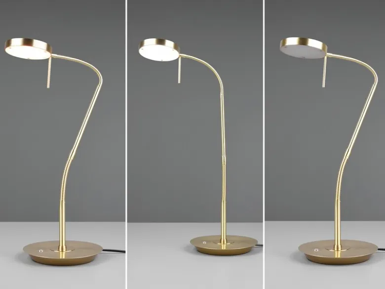 Moderne LED Schreibtischlampe MONZA dimmbar mit Flexarm, Messing, Höhe 57cm
