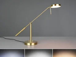 Moderne LED Schreibtischlampe MONZA dimmbar mit Schwenkarm, Messing Höhe 52cm